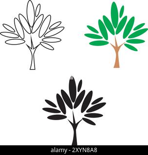 White, black and green tree on a white background Stock Vector