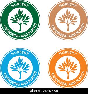 Colored nursery plants labels with the draw of a tree on a white background Stock Vector