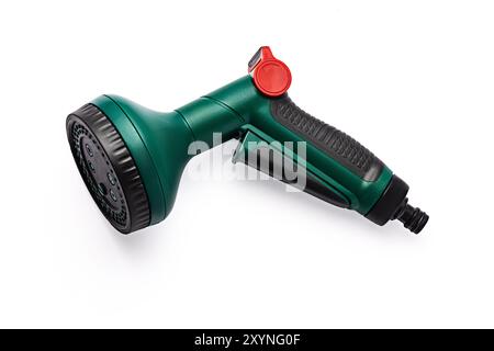 Garden Hose Pipe Spray Gun Water Sprayer isolated on white background Stock Photo