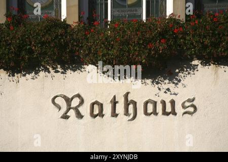 Lettering under lush geraniums Stock Photo - Alamy