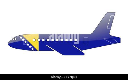 The Bosnia and Herzegovina flag painted on the silhouette of a aircraft. glossy illustration Stock Photo