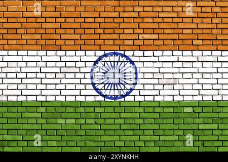 Flag of India painted on brick wall Stock Photo