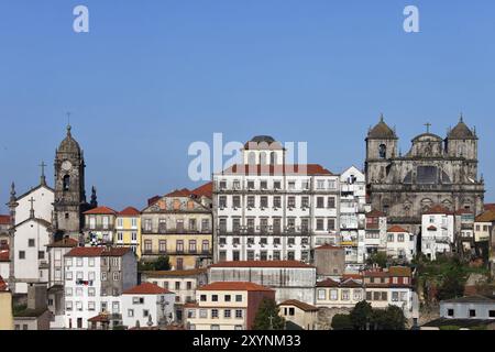 City skyline of Porto in Portugal, Old Town, Sao Bento da Vitoria Monastery on right, Church of Nossa Senhora da Vitoria on left Stock Photo