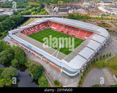 Aerial view of Millmoor and the AESSEAL New York Stadium, former and ...