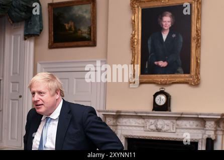 London, UK. 26th Jan, 2020. Image © Licensed to Parsons Media. 30/08/2024. London, United Kingdom. Margaret Thatcher Portrait removed from the No10 Study. Picture Taken 13/12/2019. London, United Kingdom. Boris Johnson Election Night. Britain's Prime Minister Boris Johnson watching the 2019 Election results on the TV in his study in No10 Downing Street. Picture by Credit: andrew parsons/Alamy Live News Stock Photo