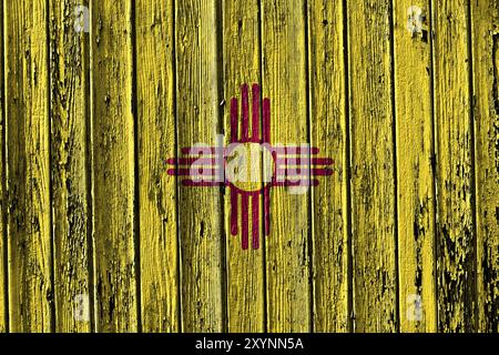 Flag of New Mexico painted on wooden frame Stock Photo