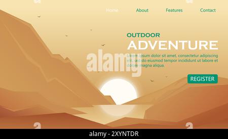 Time to travel seaside landing page template. Tourism and outdoor recreation. Beautiful flat nature landscape 2d cartoon flat banner. Vacation and jou Stock Vector