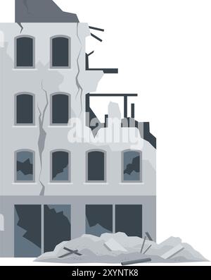Destroyed falling building after a catastrophe, isolated Stock Vector