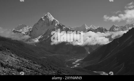 Landscape in the Everest National Park, Nepal. Mount Ama Dablam and clouds Stock Photo