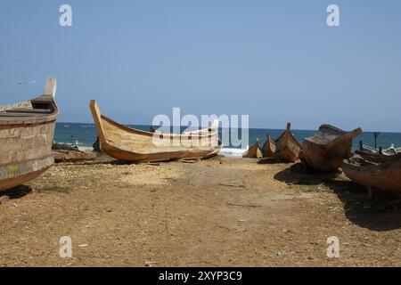 Fishing boats on the beach at Prampram Stock Photo