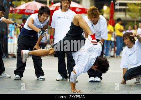 Bangkok, Thailand - April 16, 2007: A Thai male breakdancer performing ...