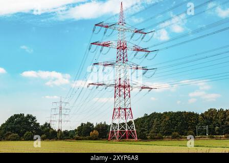 Red white pylon, low angle Stock Photo