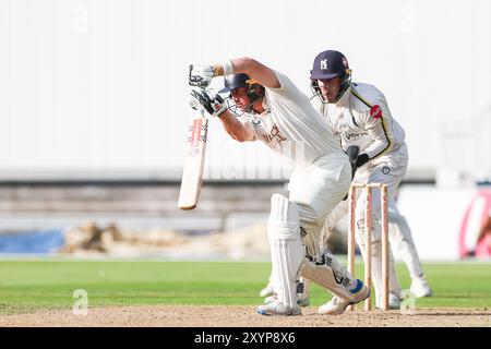 Birmingham, UK. 30th Aug, 2024. #72, Harry Finch of Kent in action during the Vitality County Championship Division One match between Warwickshire CCC and Kent CCC at Edgbaston Cricket Ground, Birmingham, England on 30 August 2024. Photo by Stuart Leggett. Editorial use only, license required for commercial use. No use in betting, games or a single club/league/player publications. Credit: UK Sports Pics Ltd/Alamy Live News Stock Photo