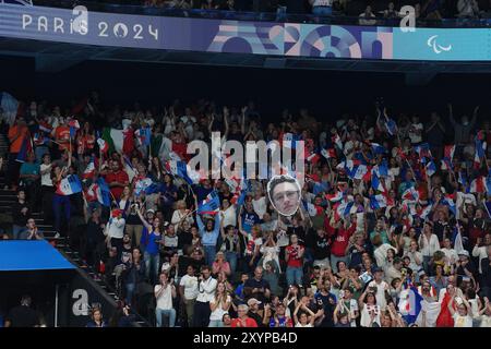 France supporters at the Paris La Defense Arena on day two of the Paris 2024 Summer Paralympic Games. Picture date: Friday August 30, 2024. Stock Photo