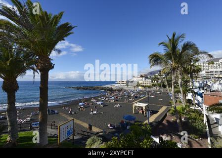 Playa de La Arena with black sand beach in Puerto de Santiago, west coast, Tenerife, Canary Islands, Spain, Europe Stock Photo