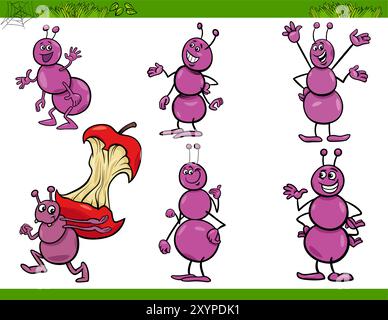 Cartoon humorous illustration of comic ants insects animal characters set Stock Vector