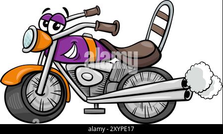 Cartoon illustration of funny motor bike vehicle or chopper comic character Stock Vector