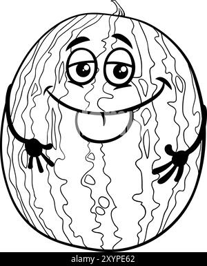 Cartoon illustration of funny watermelon fruit food comic character coloring page Stock Vector