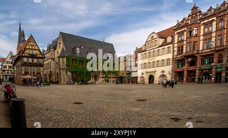 Historic market square with town hall of Quedlinburg Stock Photo