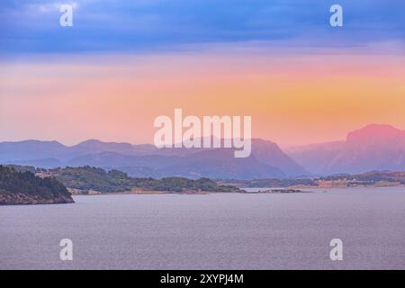 Norway lysefjord fjord sunset panorama with mountains landscape from the water. Norwegian nature Stock Photo