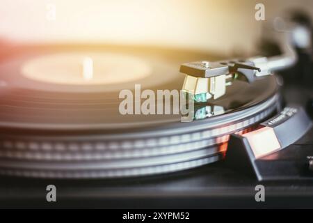 Close up picture of a record player, playing a record Stock Photo