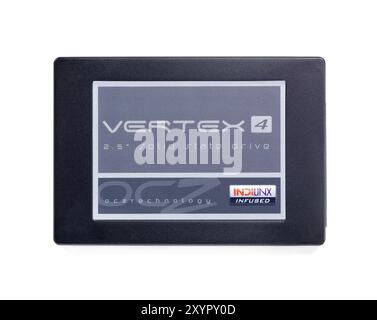 Closeup of Solid State Drive SSD OCZ Vertex 4 isolated on white background Stock Photo