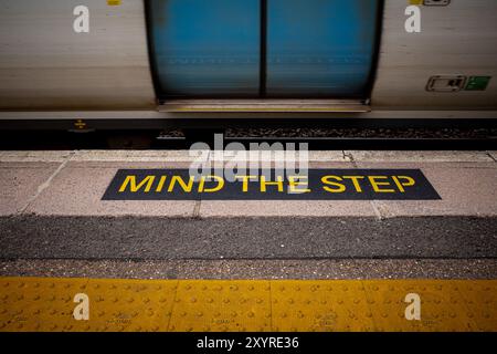 Thameslink Train - a Thameslink Train passes through Royston station on its journey from Brighton to Cambridge, crossing London. Stock Photo