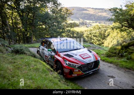 Aberystwyth, Dyfed, UK. 30th Aug, 2024. 2024 FIA European Rally Championship Day 1; Driver Hayden Paddon and co-driver John Kennard in their Hyundai i20 N during the rally shakedown Credit: Action Plus Sports/Alamy Live News Stock Photo