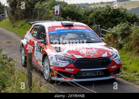 Aberystwyth, Dyfed, UK. 30th Aug, 2024. 2024 FIA European Rally Championship Day 1; Driver Andrea Mabellni and co-driver Virginia Lenzi in their Skoda Fabia RS during the rally shakedown Credit: Action Plus Sports/Alamy Live News Stock Photo