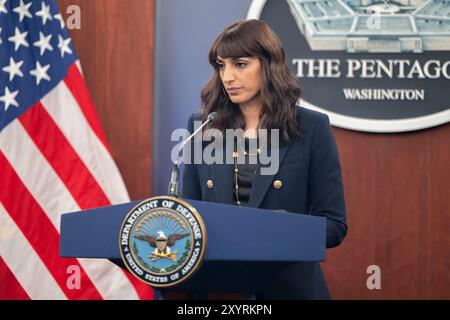 Deputy Pentagon Press Secretary Sabrina Singh conducts a press briefing at the Pentagon, Washington, D.C., Aug. 29, 2024. (DoD photo by U.S. Air Force Senior Airman Madelyn Keech) Stock Photo