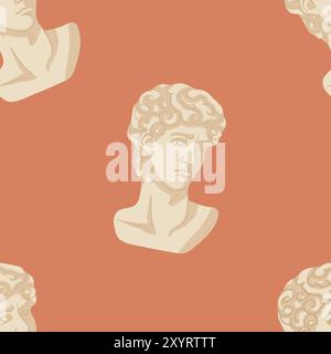 Michelangelo's David bust seamless pattern. Dark academia style. Stock Vector