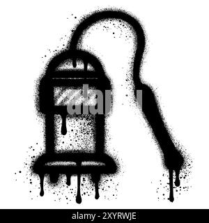 Vacuum cleaner graffiti icon with black spray paint. vector illustration. Stock Vector