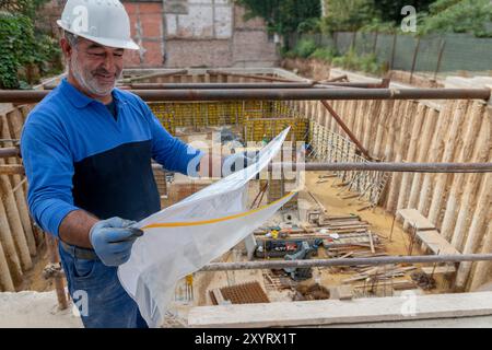 Foreman officer inspector, building Inspector, engineer or inspector at construction site checking and inspecting progressing work in construction sit Stock Photo