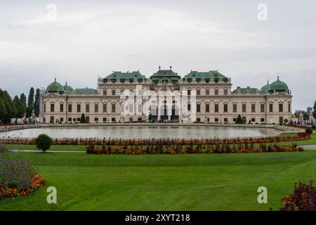 Vienna, Austria - August 5, 2024: People visiting Belvedere Complex in Vienna, Austria. The Belvedere is a historic building complex in Vienna. Stock Photo