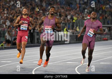 30th Aug 2024, Stadio Olimpico, Roma, Italy; Golden Gala Diamond League Athletics;JACOBS, Lamont Marcell, KERLEY, Fred, COLEMAN, Christian Men's 100 meters Credit: Roberto Ramaccia/Alamy Live News Stock Photo