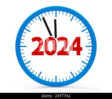 Modern isolated clock on white background represents new year 2024, three-dimensional rendering, 3D illustration Stock Photo