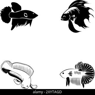 Betta fish icon set Stock Vector