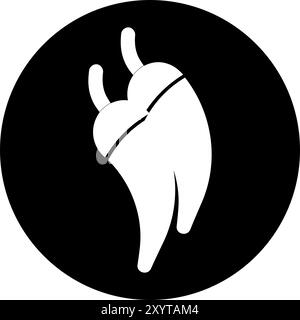 A silhouette illustration of two chili peppers side by side, drawn in a minimalist style in white within a black circle. The shape is simple yet clear Stock Vector