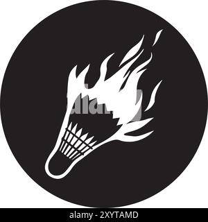 Illustration of a white silhouette of a shuttlecock (badminton shuttlecock) with a burning fire effect on the back. Stock Vector