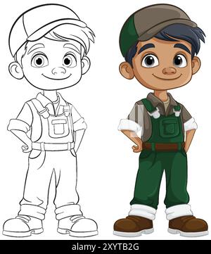 Cartoon boy in overalls, smiling confidently Stock Vector Image & Art ...