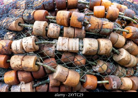 Vintage fishing net floats on display at Icy Strait Point, Hoonah, Alaska, USA Stock Photo