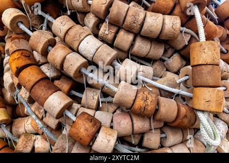 Vintage fishing net floats on display at Icy Strait Point, Hoonah, Alaska, USA Stock Photo