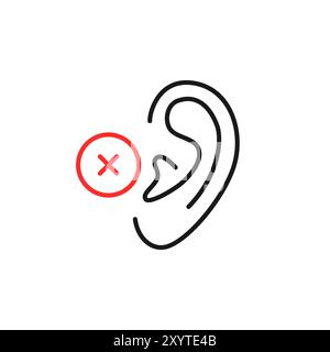 lack of hearing or deafness linear icon Stock Vector
