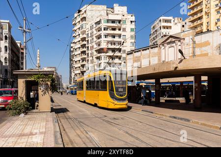 Al Raml Station, tram(tramway) at downtown, Alexandria, Egypt, North Africa, Africa Stock Photo