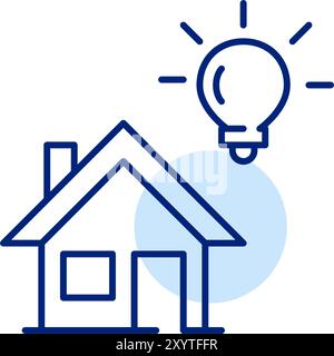 Home with light bulb next to it. Real estate market insight. Pixel perfect, editable stroke icon Stock Vector