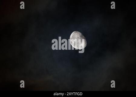 A 86% waning gibbous moon seen from Kanagawa, Japan. Stock Photo
