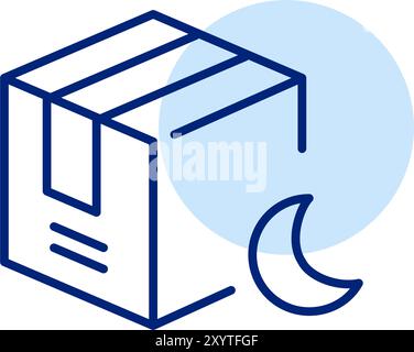 Parcel box and crescent moon. After hours overnight express delivery. Pixel perfect, editable stroke icon Stock Vector
