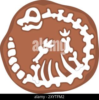 Vector brachiosaurus bones icon. Cute dinosaur fossils illustration for kids. Funny excavated dino clipart for children isolated on white background. Stock Vector