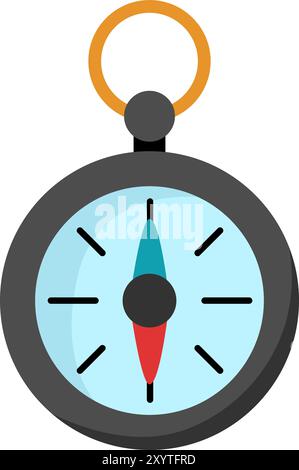 Vector compass icon isolated on white background. Camping, hiking, archaeologist or paleontologist equipment illustration for kids. Orienteering devic Stock Vector