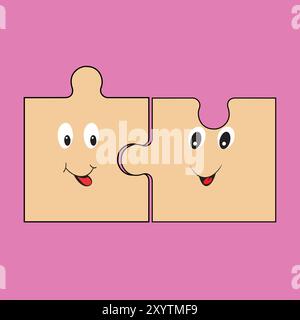 Cute jigsaw puzzle pieces with faces Stock Vector